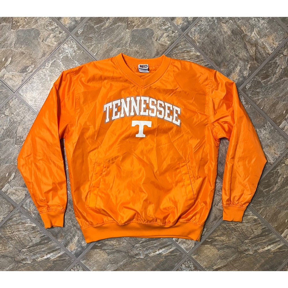 Red Oak Tennessee Windshirt Men Medium Orange Excellent Vintage V-Neck Pullover